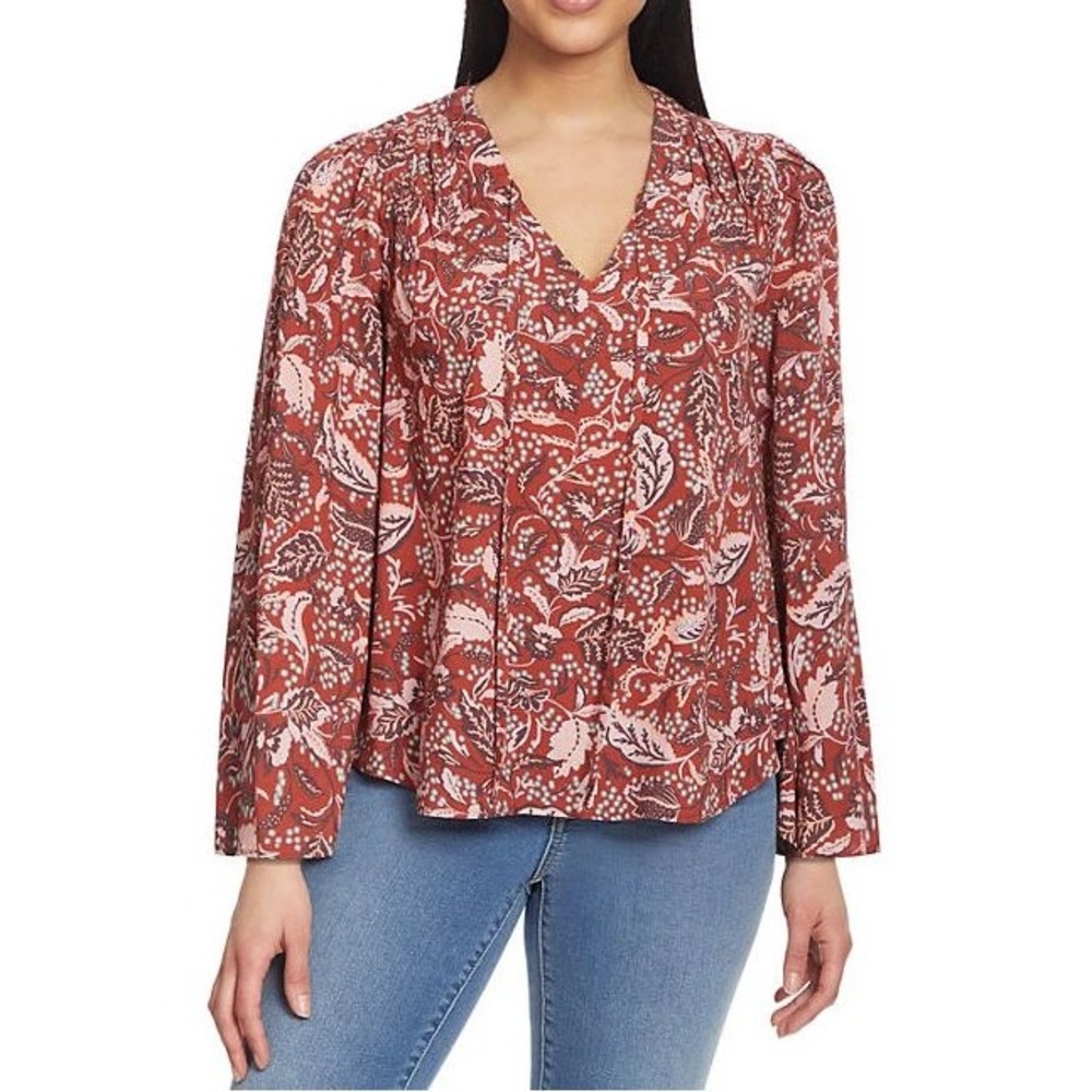 Jessica Simpson Floral Print‎ Blouse V-Neck Long Sleeve Top, Lg /#5411